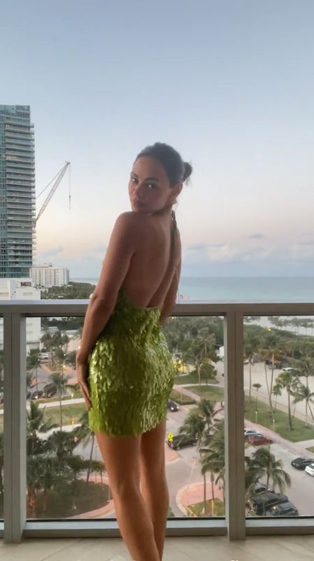 Miami bachelorette ootd | style inspo, green Meshki sparkle mini dress 

#LTKparties #LTKstyletip #LTKfindsunder50