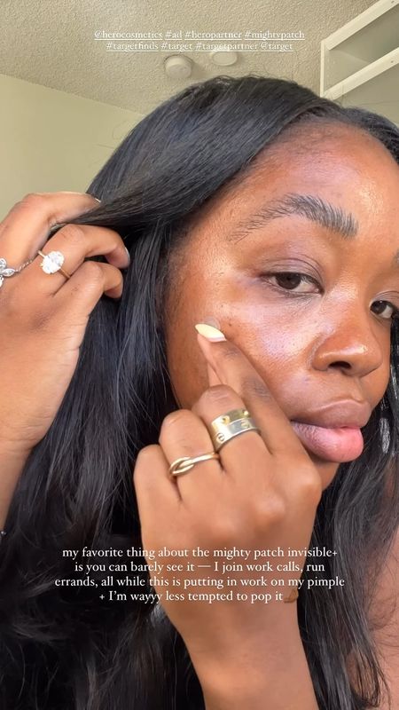 #ad No more picking at your pimples✌🏾@HeroCosmetics Mighty Patch Invisible+ is the 🐐 and helps improve my pimples with ease - I love that you can’t even tell it’s there but it’s putting in WORK. #heropartner #mightypatch #mightypatchinvisible #pimplepatch #acne #acneproneskin #blackskincare #skincareroutine #targetfinds @target #target #targetpartner