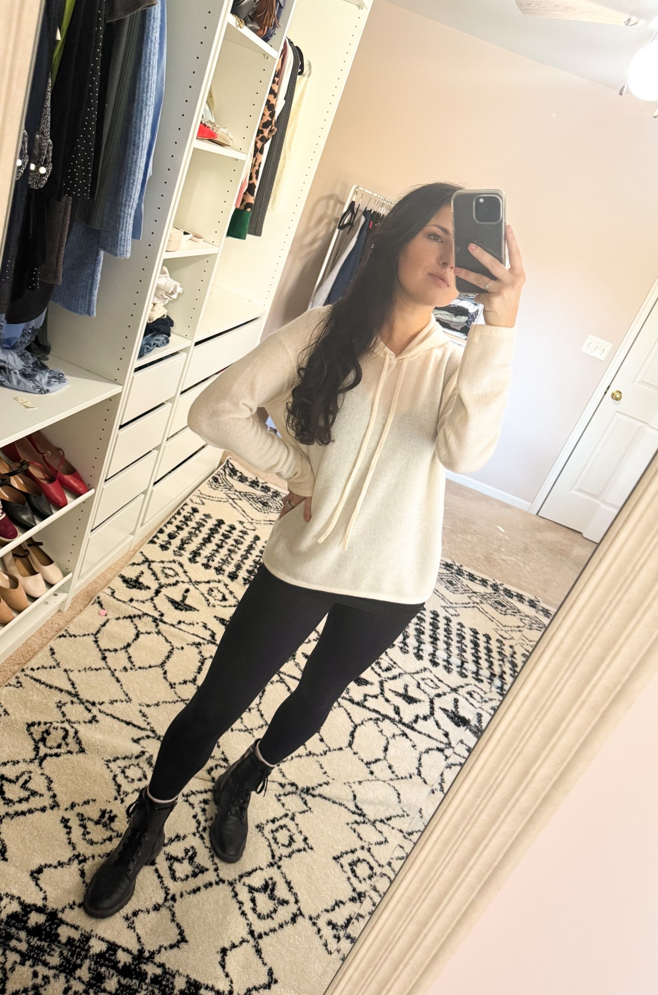 School drop off fit - cashmere hoodie, fleece lined leggings and combat boots for this 32 degree day 🥶

#LTKStyleTip #LTKFindsUnder100 #LTKSeasonal