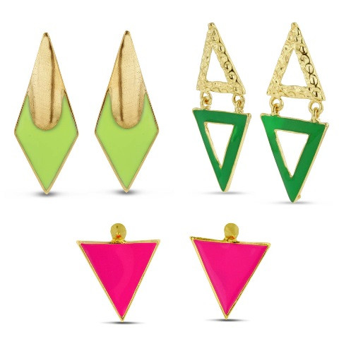 SuperJeweler A00761 Set Of Three Neon Spike Earrings | Unbeatable Sale