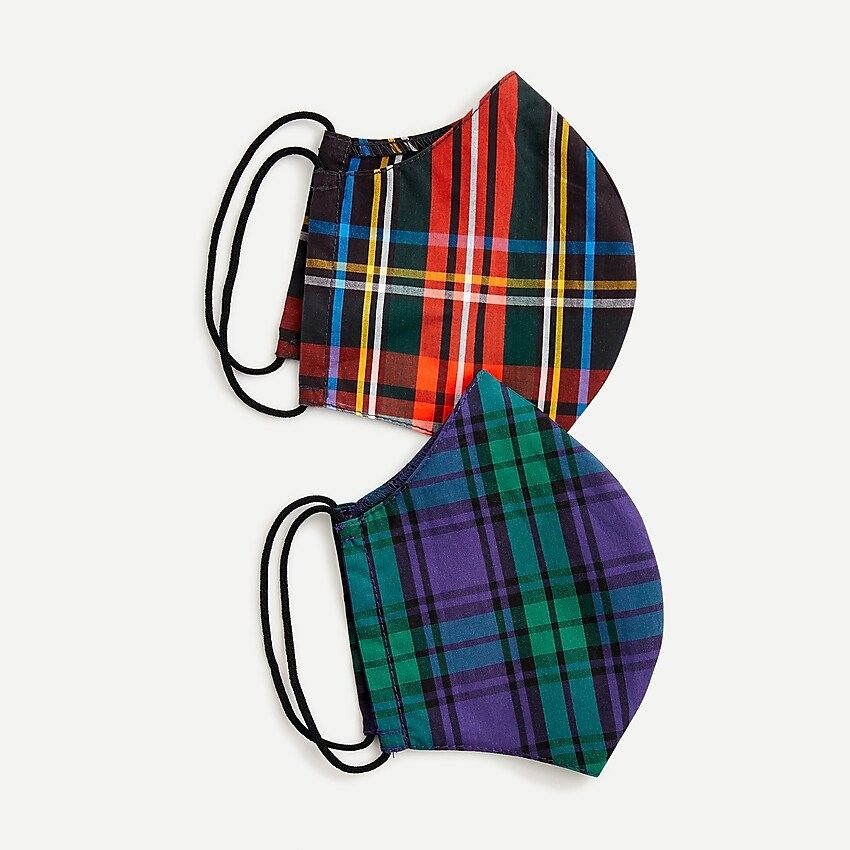Pack-of-two nonmedical face masks in mixed tartans | J.Crew US
