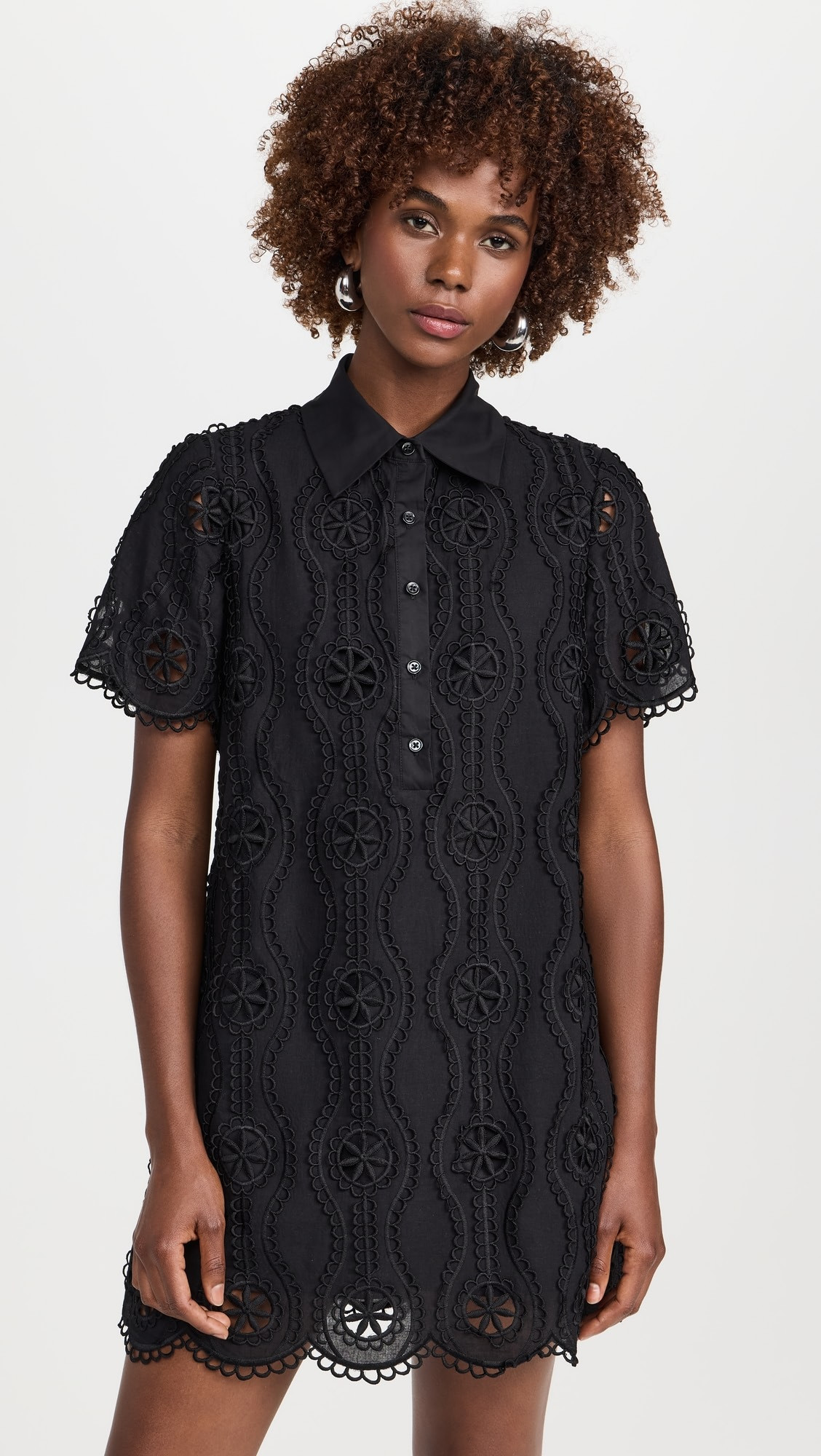 Scallop Embroidered Cotton Mini Shirt Dress | Shopbop