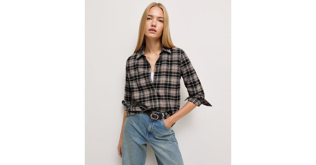 Women's Black Cotton Check Fitted Long Sleeve Shirt New Look | New Look (UK)