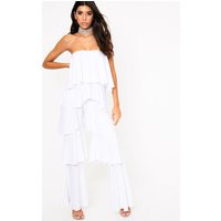 White Bardot Frill Detail Jumpsuit | PrettyLittleThing US