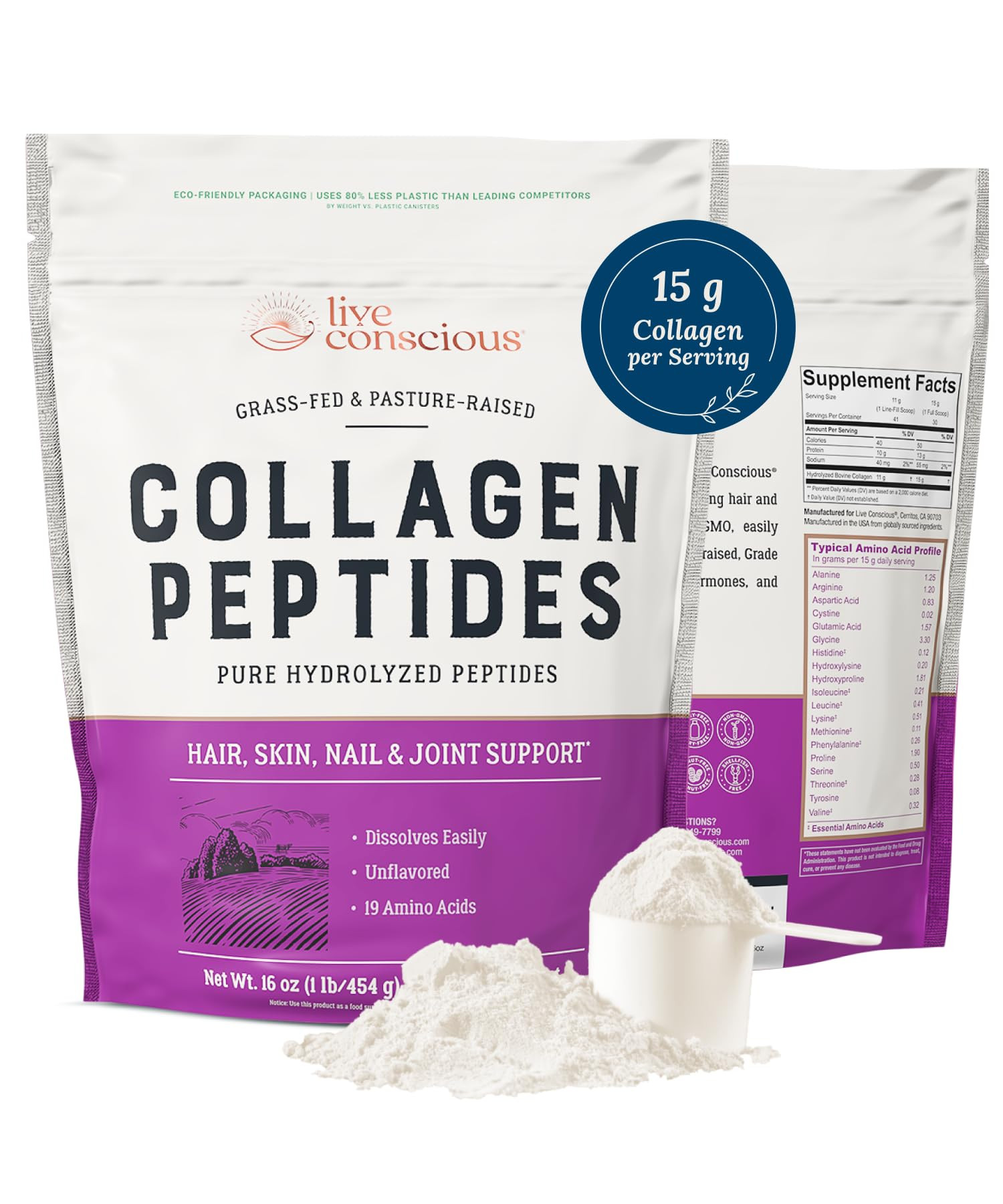 Live Conscious Collagen Peptides Powder - Naturally-Sourced Hydrolyzed Collagen Powder - Hair, Sk... | Amazon (US)