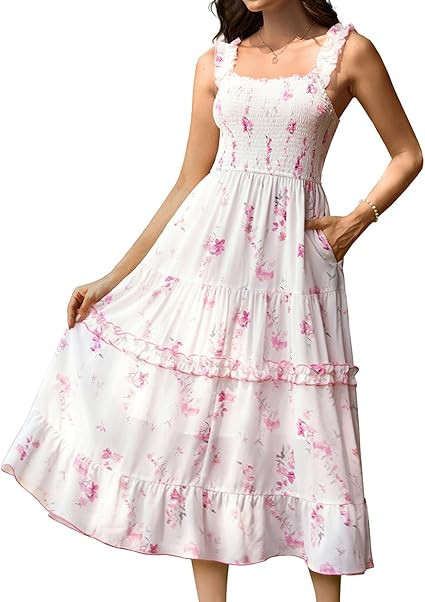 Scarlet Darkness Cottagecore Dress for Women 2025 Smocked Floral Dress Flowy Sundress | Amazon (US)