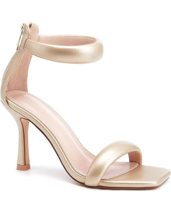 Coutgo Women's One Strap Heeled Sandals Square Open Toe Stiletto Heels Ankle Buckle Strap Summer ... | Amazon (US)