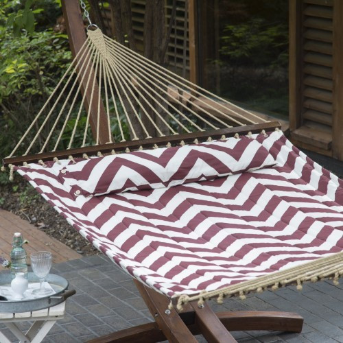 Coral Coast 13-ft. Chevron Stripe Quilted Double Hammock with Wood Stand | Jet.com