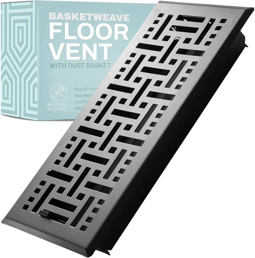 Home Intuition Basketweave 4x10 Inch Decorative Floor Register Vent with Mesh Cover Trap, Matte B... | Amazon (US)
