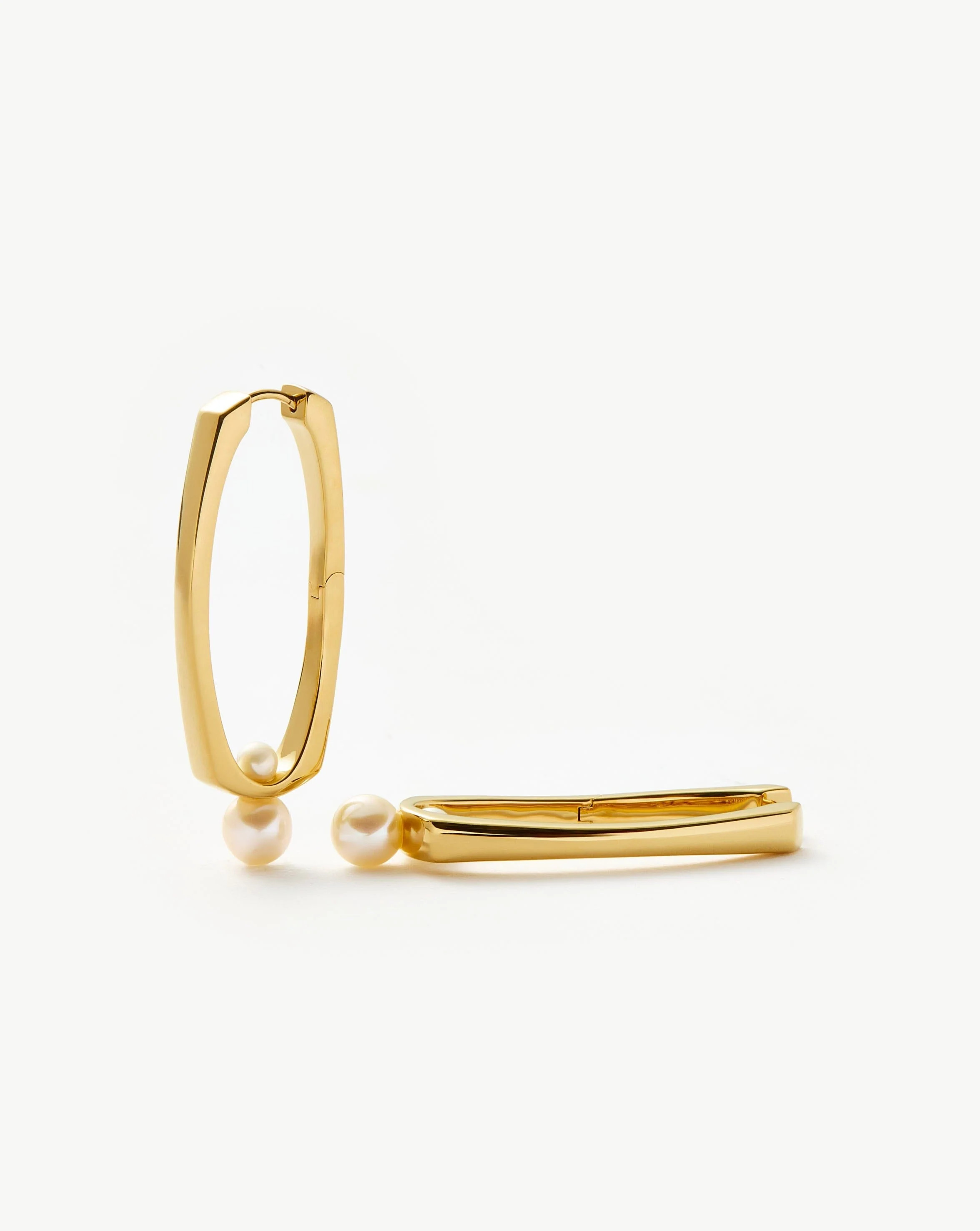 Button Pearl Ovate Hoop Earrings | 18ct Gold Plated/Pearl Earrings | Missoma UK