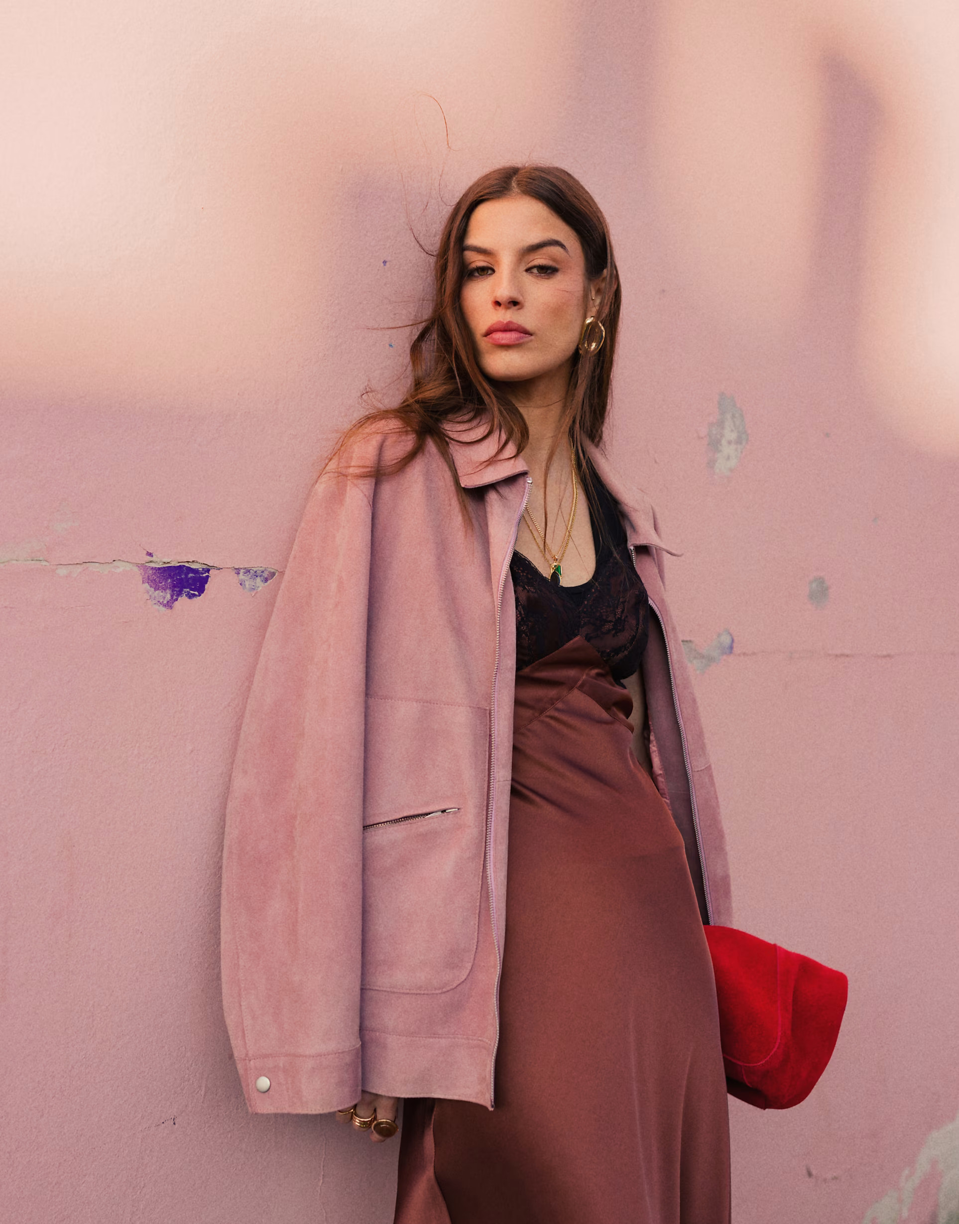 Topshop premium real suede jacket with seam detail in pink (part of a set) | ASOS (Global)