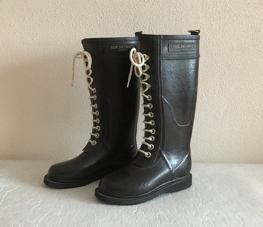 Ilse Jacobsen Rubber Boots Black Waterproof Boots Danish Design Boots Lace up High Rubber Boots S... | Etsy (US)