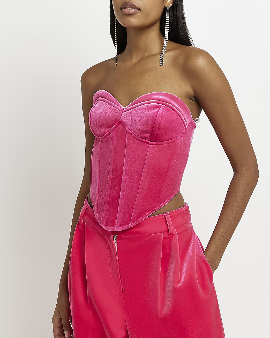 Pink velvet corset top | River Island (US)