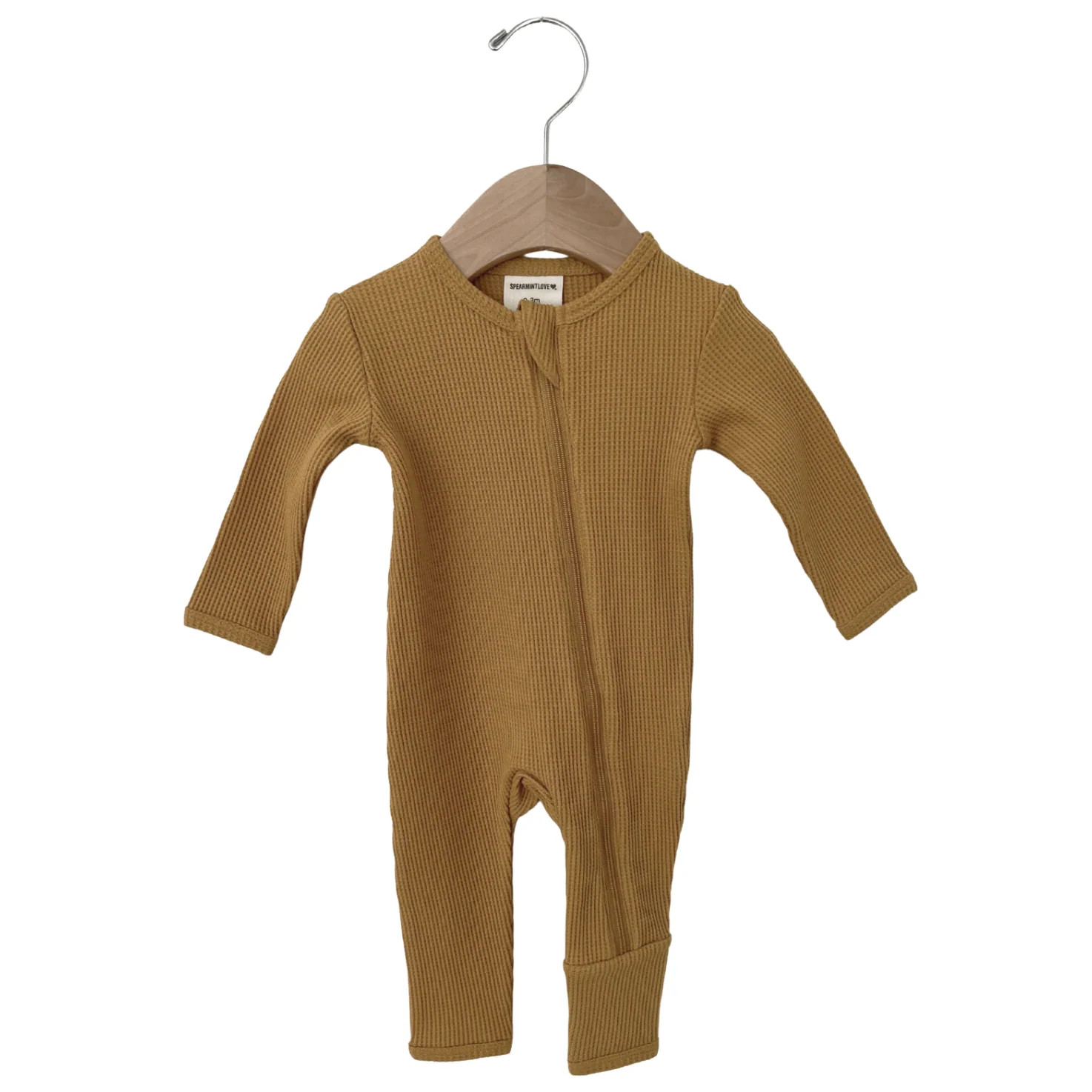 Organic Waffle Basic Zip Romper, Honey | SpearmintLOVE
