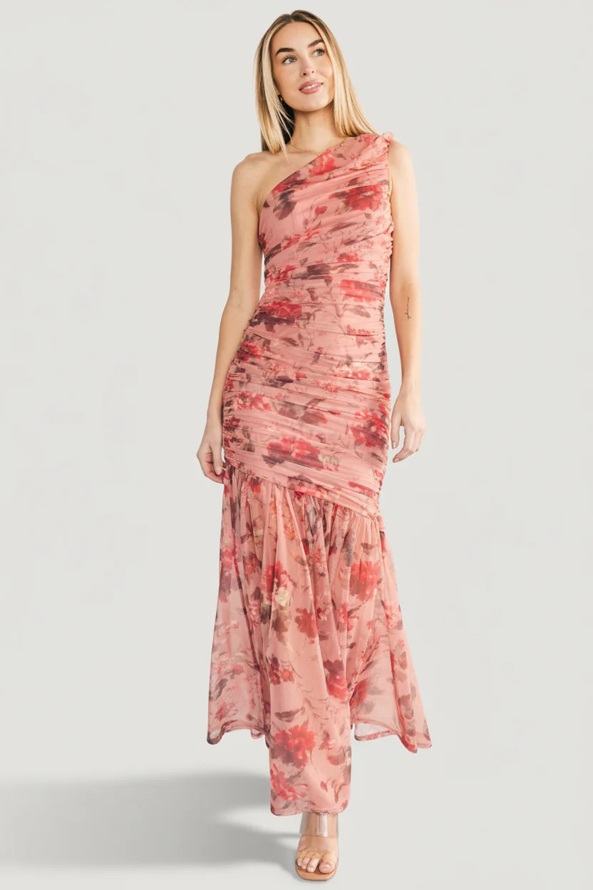 Emeline One Shoulder Maxi Dress - Pink Floral | Baltic Born | Baltic Born