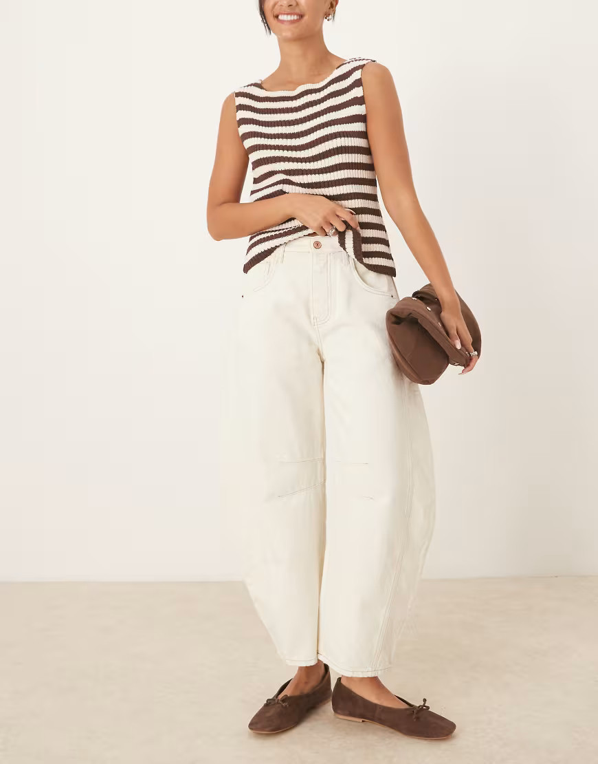 Free People Good Luck mid rise barrel leg jeans in milk-White | ASOS (Global)
