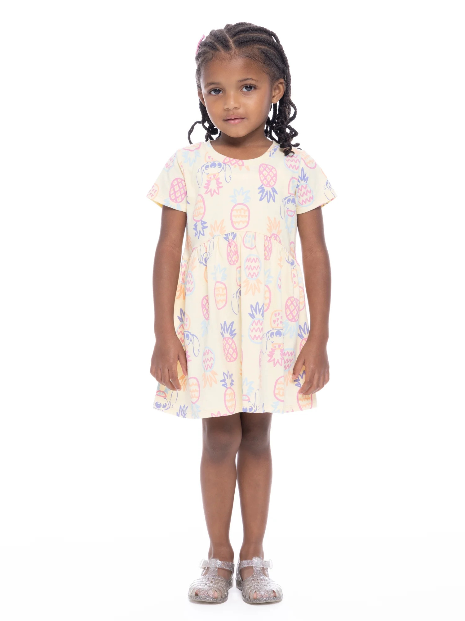 Lilo & Stitch Toddler Girl Allover Print Dress with Short Sleeves, Sizes 12M-5T - Walmart.com | Walmart (US)