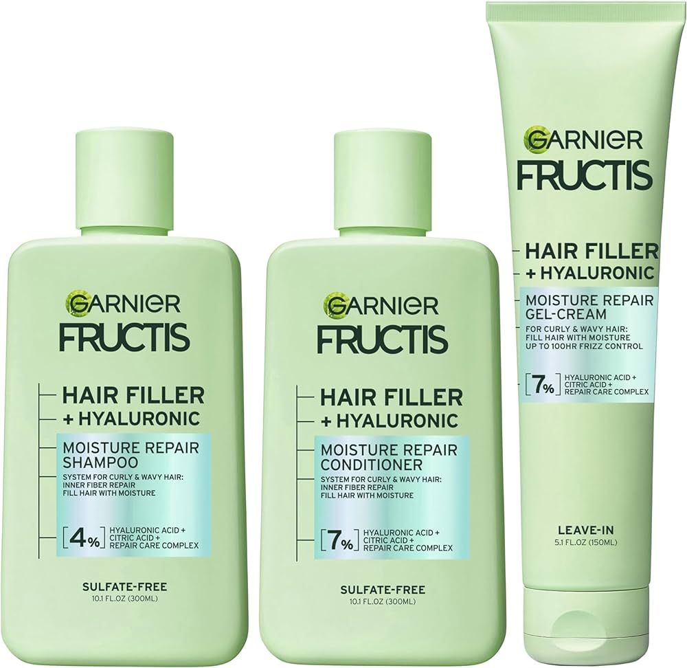 Garnier Fructis Hair Filler Moisture Repair Shampoo, Conditioner + Gel-Cream Set for Curly, Wavy ... | Amazon (US)