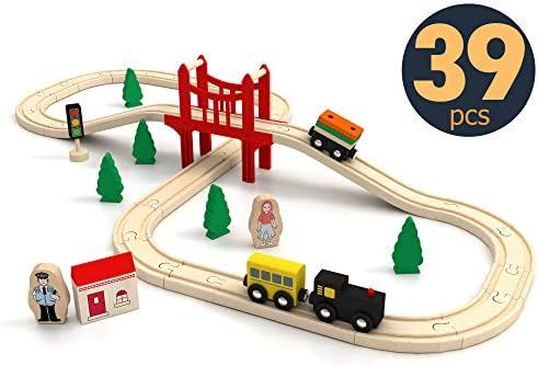 Amazon.com: Wooden Train Set for Toddler - 39 Piece- with Wooden Tracks Fits Thomas, Brio, Chuggi... | Amazon (US)