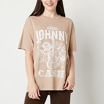 New World Juniors Johnny Cash American Rebel Oversized Womens Short Sleeve Graphic T-Shirt | JCPenney