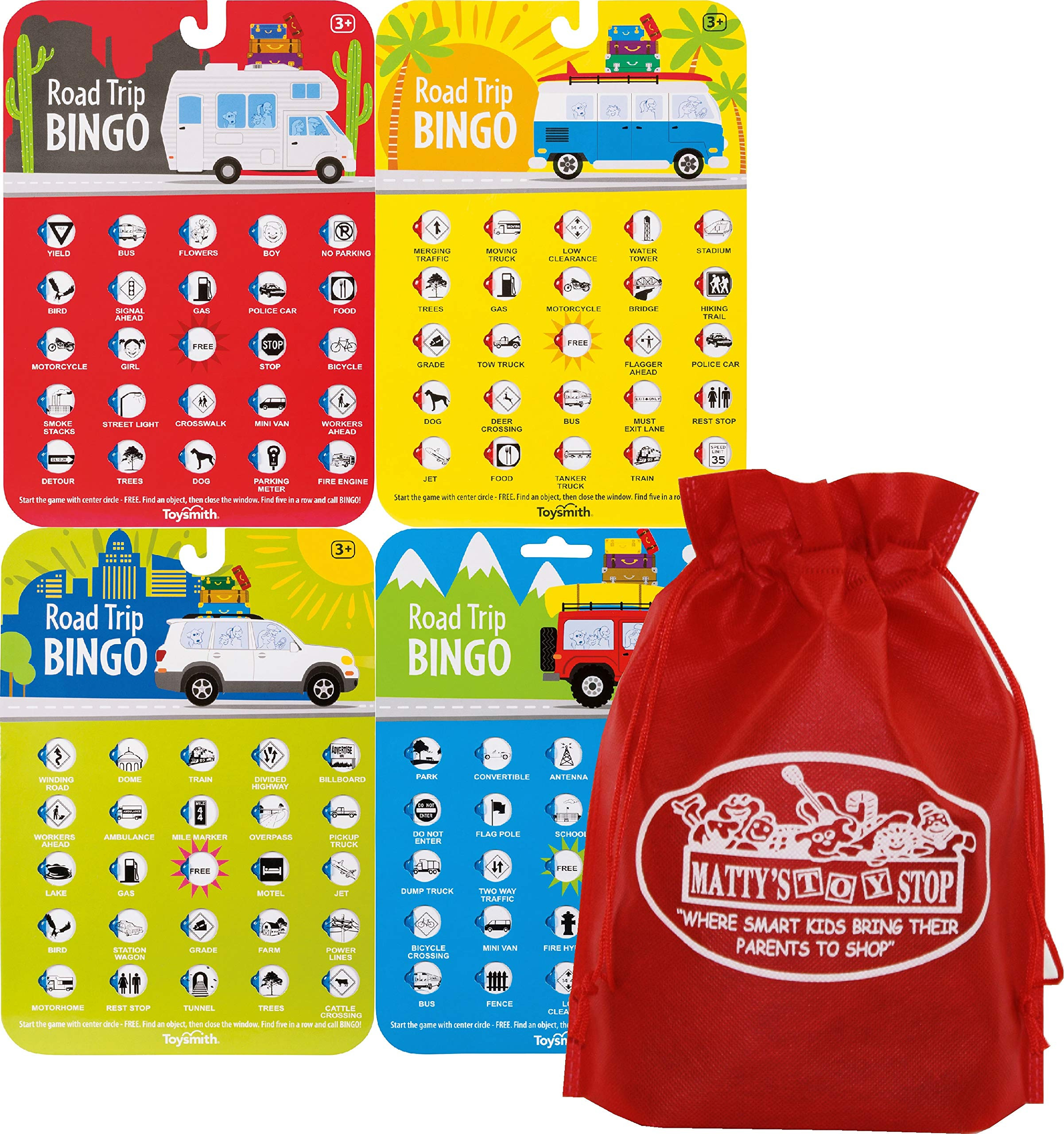 Toysmith Road Trip Bingo Cards Red, Blue, Green & Orange Gift Set Travel Bundle with Bonus Matty'... | Amazon (US)