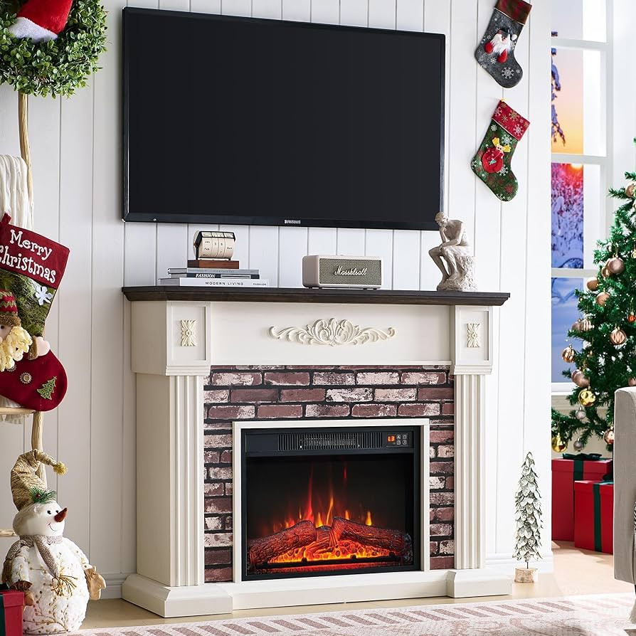 43" Electric Fireplace with Mantel, Electric Fireplace Heater, TV Stand w/Freestanding Electric F... | Amazon (US)