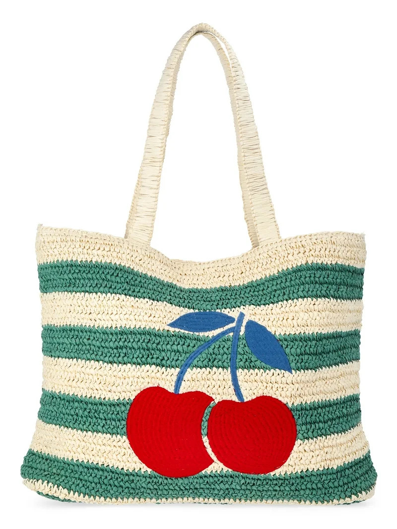 No Boundaries Women's Cherry Beach Tote Bag, Green | Walmart (US)