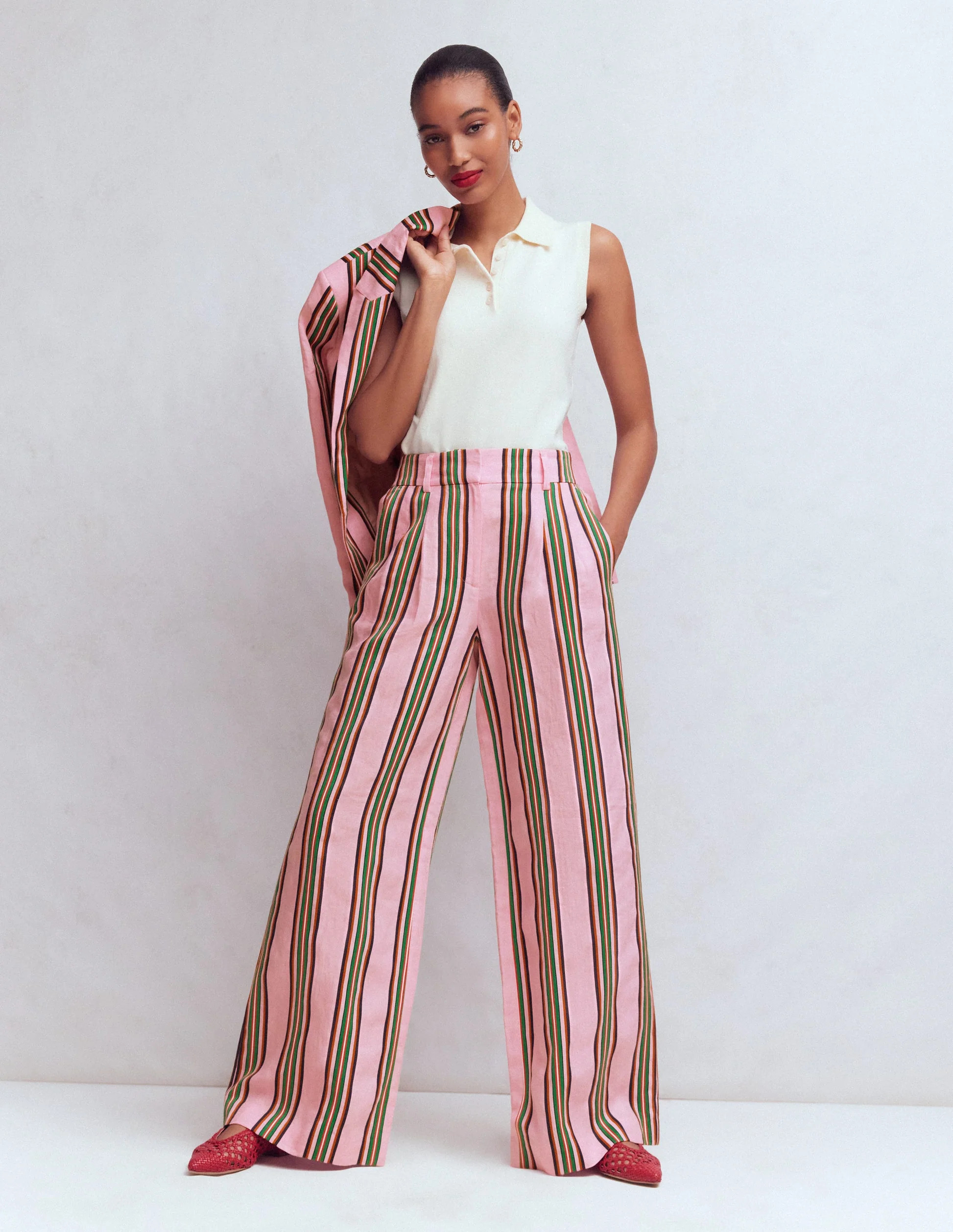 Kensington Linen Pants-Pink and Green Stripe | Boden (US)