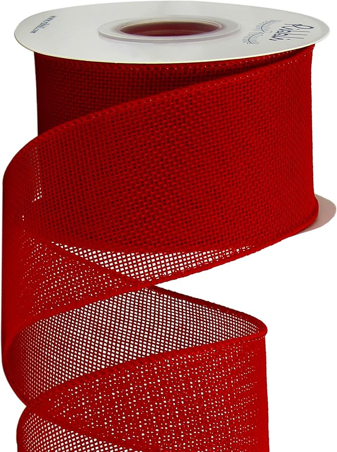 Ribbli Red Burlap Wired Ribbon,2-1/2 Inch x 10 Yard,Cross Royal Burlap Wired Edge Ribbon for Big ... | Amazon (US)
