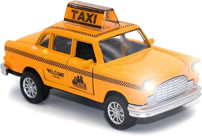 Diecast Yellow NYC Classic Checkered Taxi Cab 4.5" Pullback Toy Car with Flashing Lights and Soun... | Amazon (US)