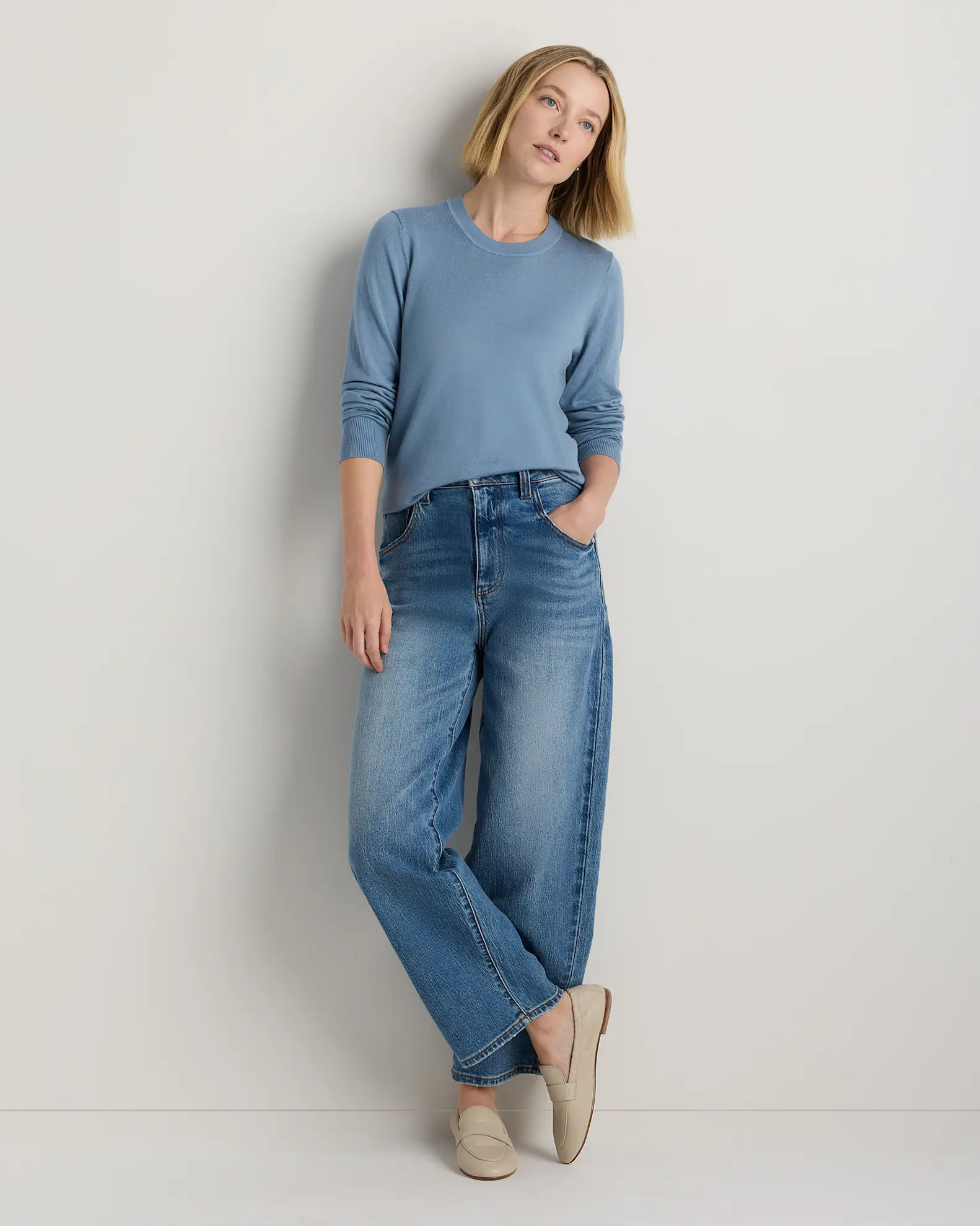 Lightweight Cotton Cashmere Crew Sweater  in Mountain Spring Blue | Quince