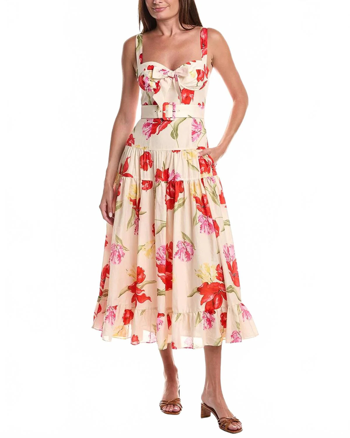 Klea Midi Dress In Watercolor Rococo Bouquet Ivory | Shop Simon