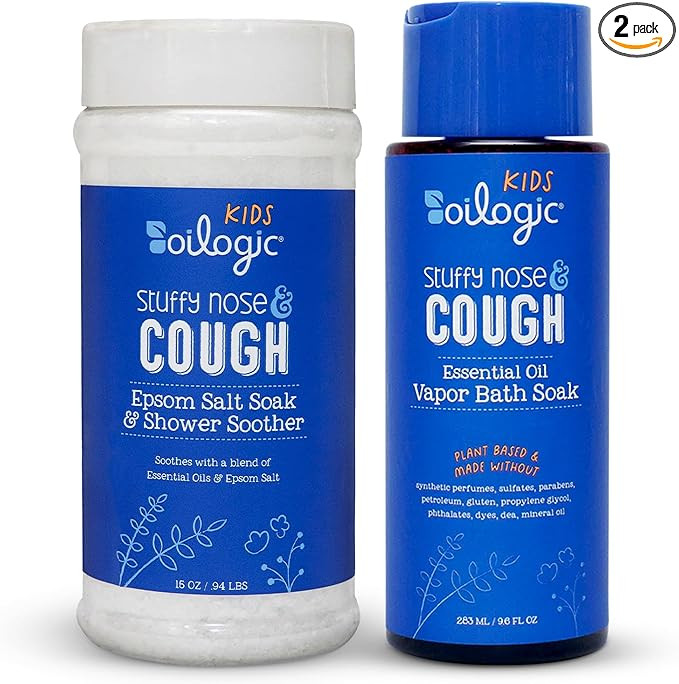 Oilogic Kids Stuffy Nose & Cough Power Bundle with Vapor Bath, Epsom Salt Soak & Shower Soother -... | Amazon (US)