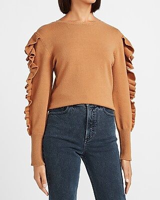 Skimming Ruffle Sleeve Crew Neck Sweater | Express