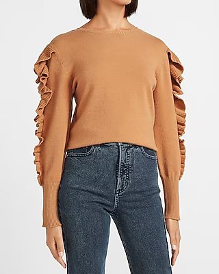 Skimming Ruffle Sleeve Crew Neck Sweater | Express