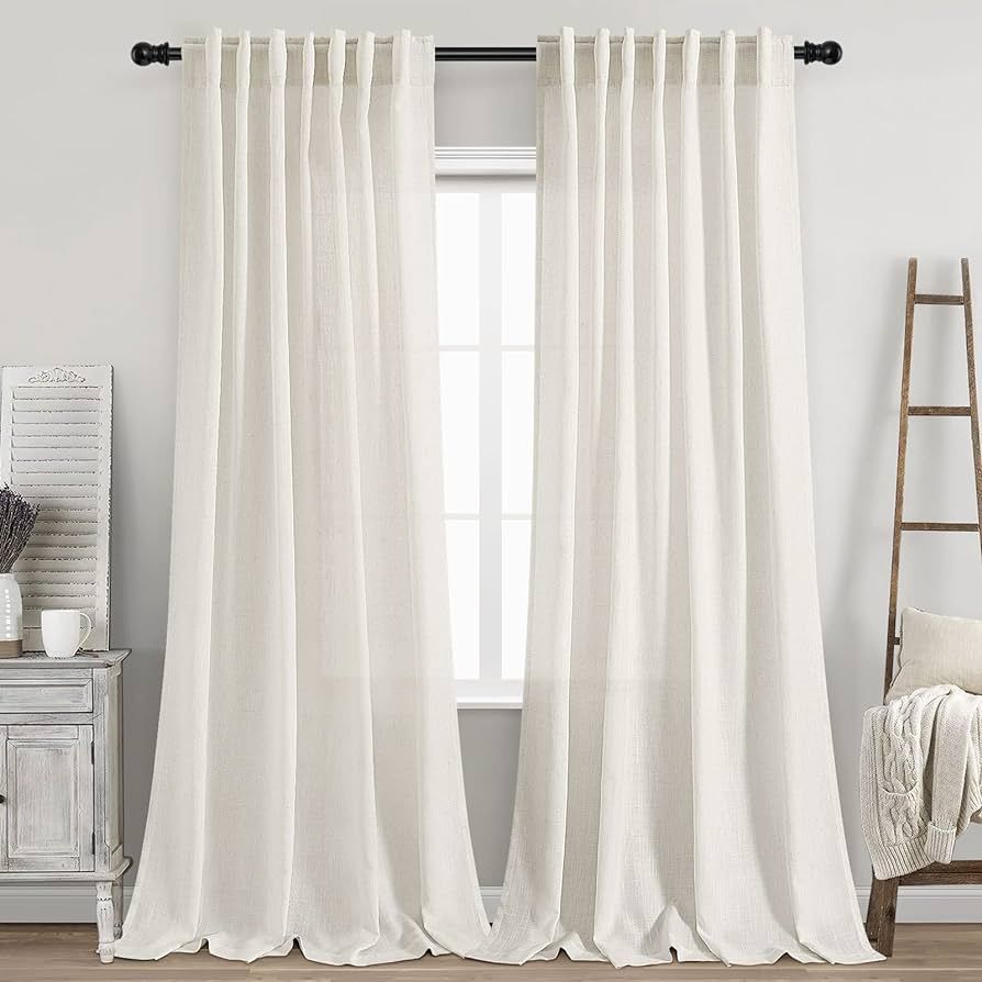 2 Panels Set Cream Linen Curtains 95 inches Long for Living Room Extra Long Back Tab Curtains Neu... | Amazon (US)
