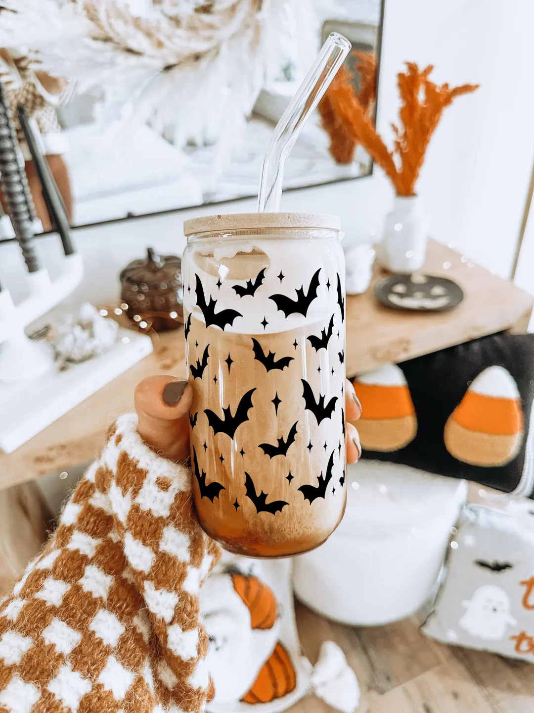 Bat Halloween Glass Cups With Lid and Straw, Halloween Cups, Fall Glass Cups, Halloween 2025, Hal... | Etsy (US)