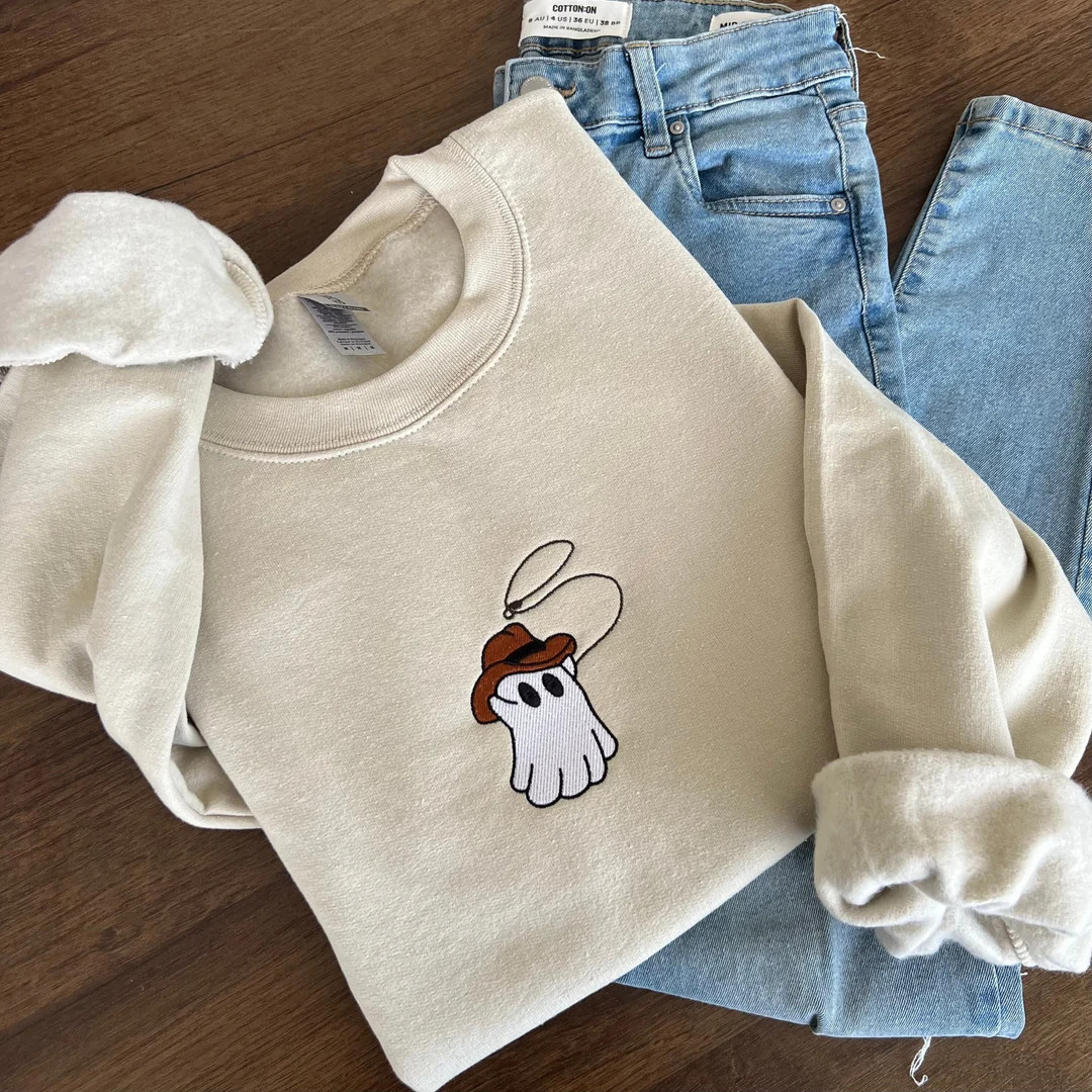 Embroidered Ghost Sweatshirt, Cowboy Ghost, Cute Ghost, Fall Hoodie, Spooky Season Shirt, Western... | Etsy (US)