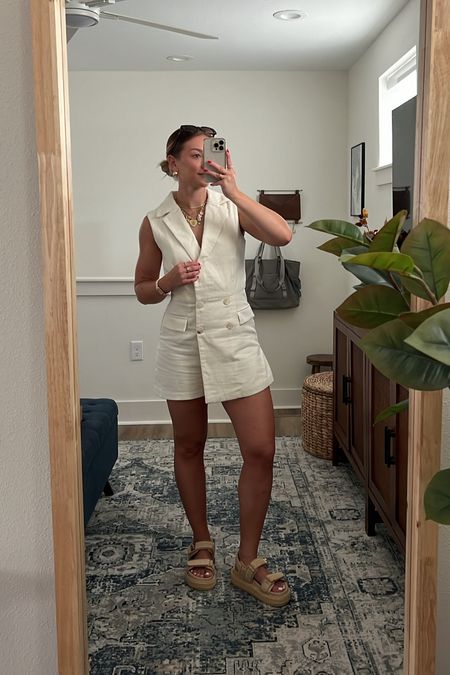 4/11/24 Vacation outfit idea 🫶🏼 Vacation outfit, spring romper, summer romper, summer sandals, spring sandals, dad sandals, vacation outfit ideas, classy vacation outfits, chic vacation outfits, summer vacation outfit inspo

