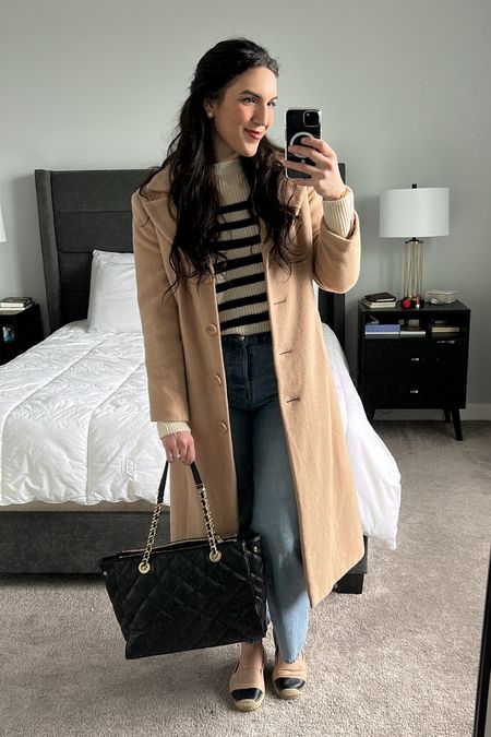 Wool coat striped sweater outfit #classicstyle

#LTKstyletip #LTKunder100 #LTKworkwear