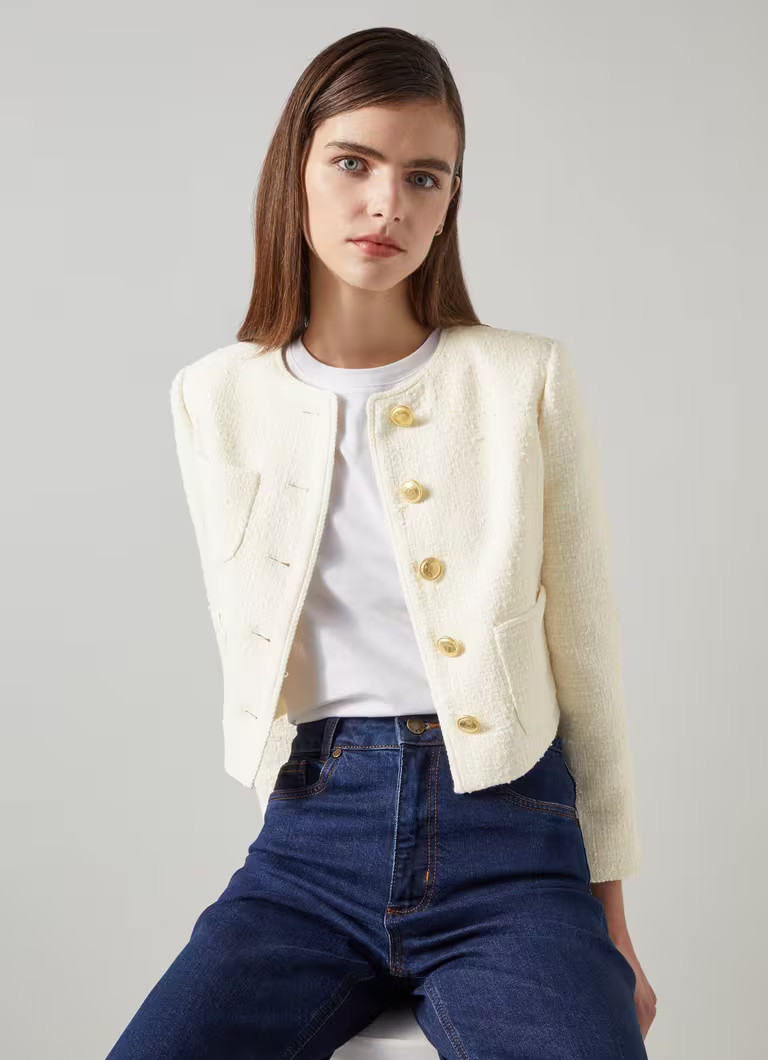 Alexa Cream Recycled Cotton-Blend Italian Tweed Jacket | L.K. Bennett (UK)