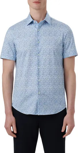 OoohCotton® Leaf Print Short Sleeve Button-Up ShirtBUGATCHI | Nordstrom