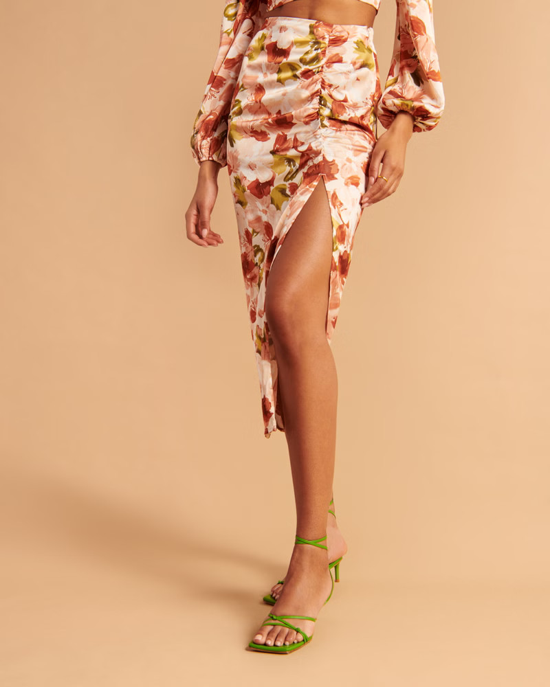 Women's Cinched Satin Maxi Skirt | Women's Bottoms | Abercrombie.com | Abercrombie & Fitch (US)