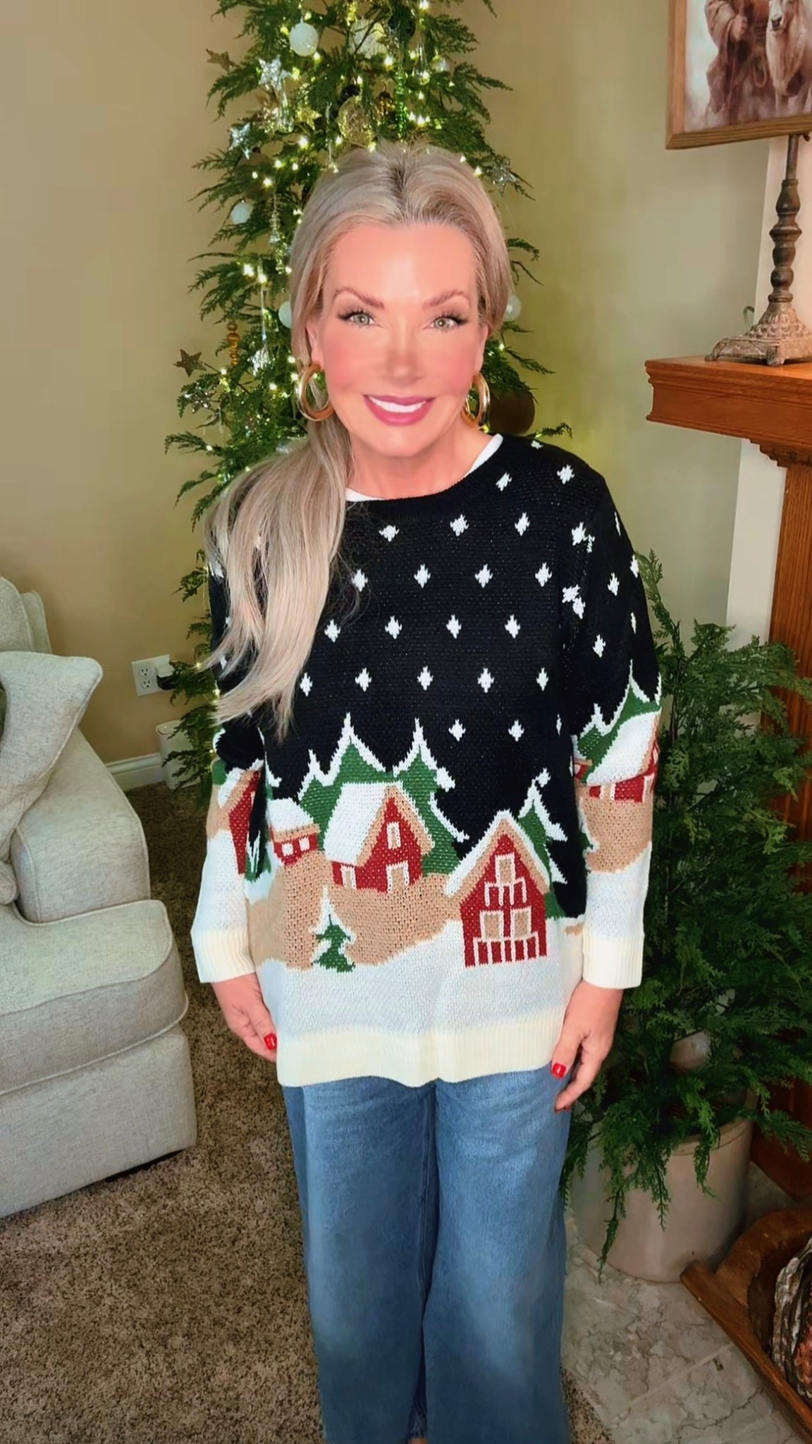 Coziest lil winter village I ever put on my body. This BloomChic sweater is pure holiday magic and she comes in every size from 10 (medium) to 30 (6X). Y’all, they really said everybody gets to be cute. 🎄💋

#LTKSaleAlert #LTKHoliday #LTKPlusSize