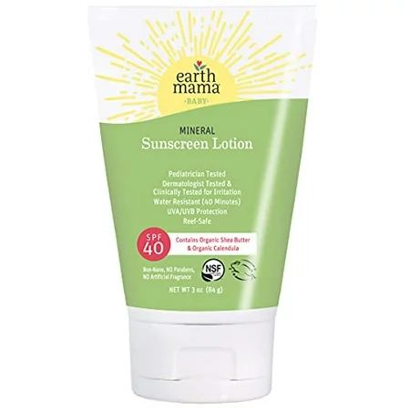 Baby Mineral Sunscreen Lotion SPF 40 by Earth Mama | Reef Safe Non-Nano Zinc Contains Organic Red Ra | Walmart (US)