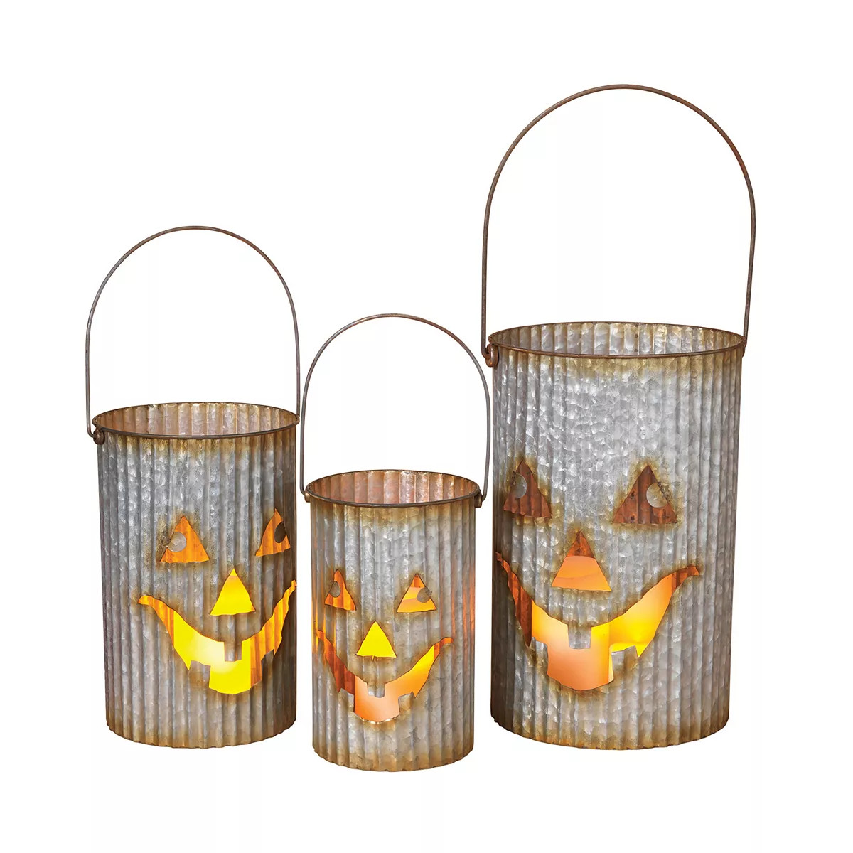 Gerson Nesting Galvanized Corrugated Metal Pumpkin Face Luminaries 3-piece Set | Kohl's