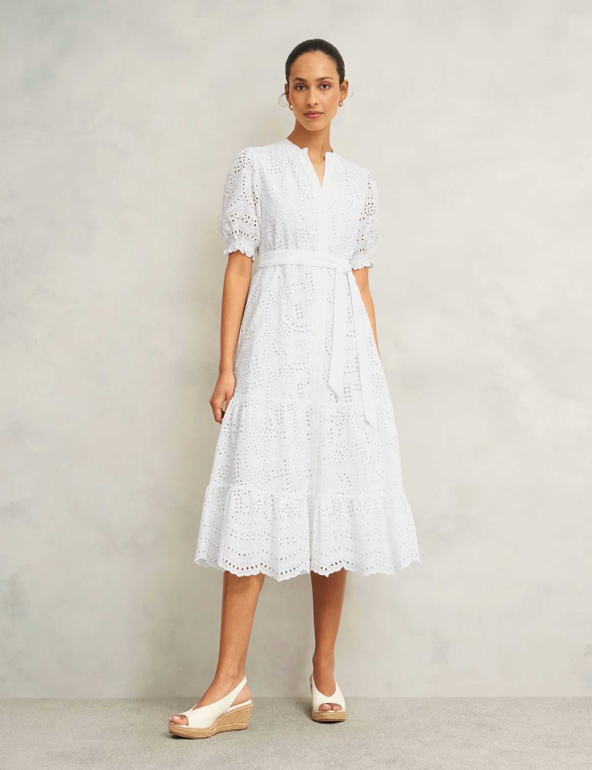 Pure Cotton Broderie Notch Neck Midi Dress | Marks & Spencer (UK)