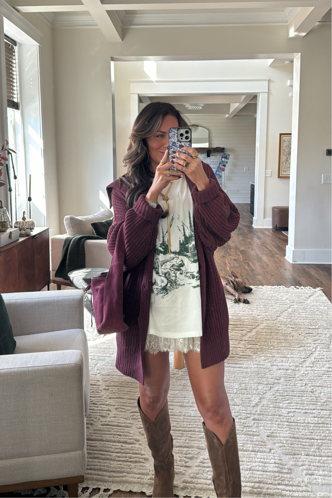 Slip skirts + oversized graphic tees! In S skirt & M tee! Linked a few I love! In XS sweater. Boots are tts. 

Fall outfit, oversized tee, thanksgiving outfit, knee high boots, suede 

#LTKStyleTip #LTKFindsUnder50 #LTKFindsUnder100