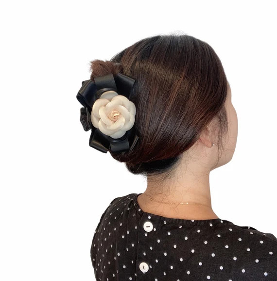 Camellia Flower Corsage Bow Large Hair Claw Clip for Updo | Etsy | Etsy (US)