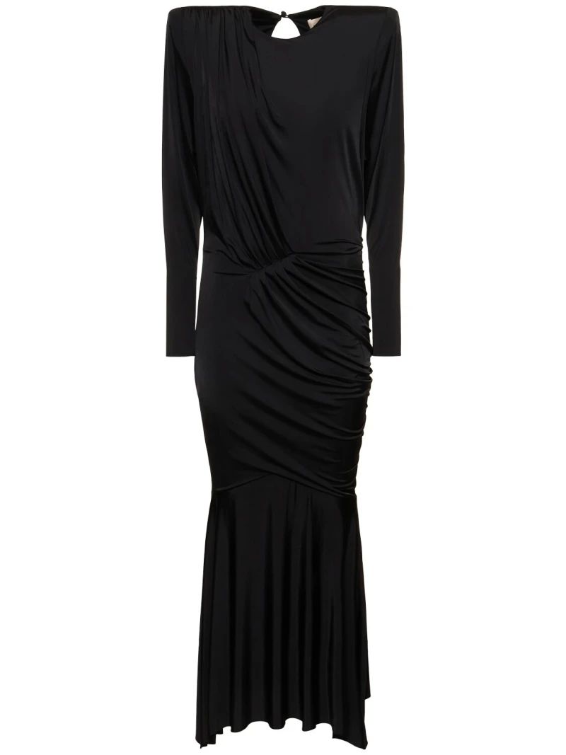 Draped satin l/s open back long dress | Luisaviaroma